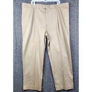 Roundtree & Yorke TravelSmart Chinos Men 44x30 Tan Pleated CoreComfort Waistband